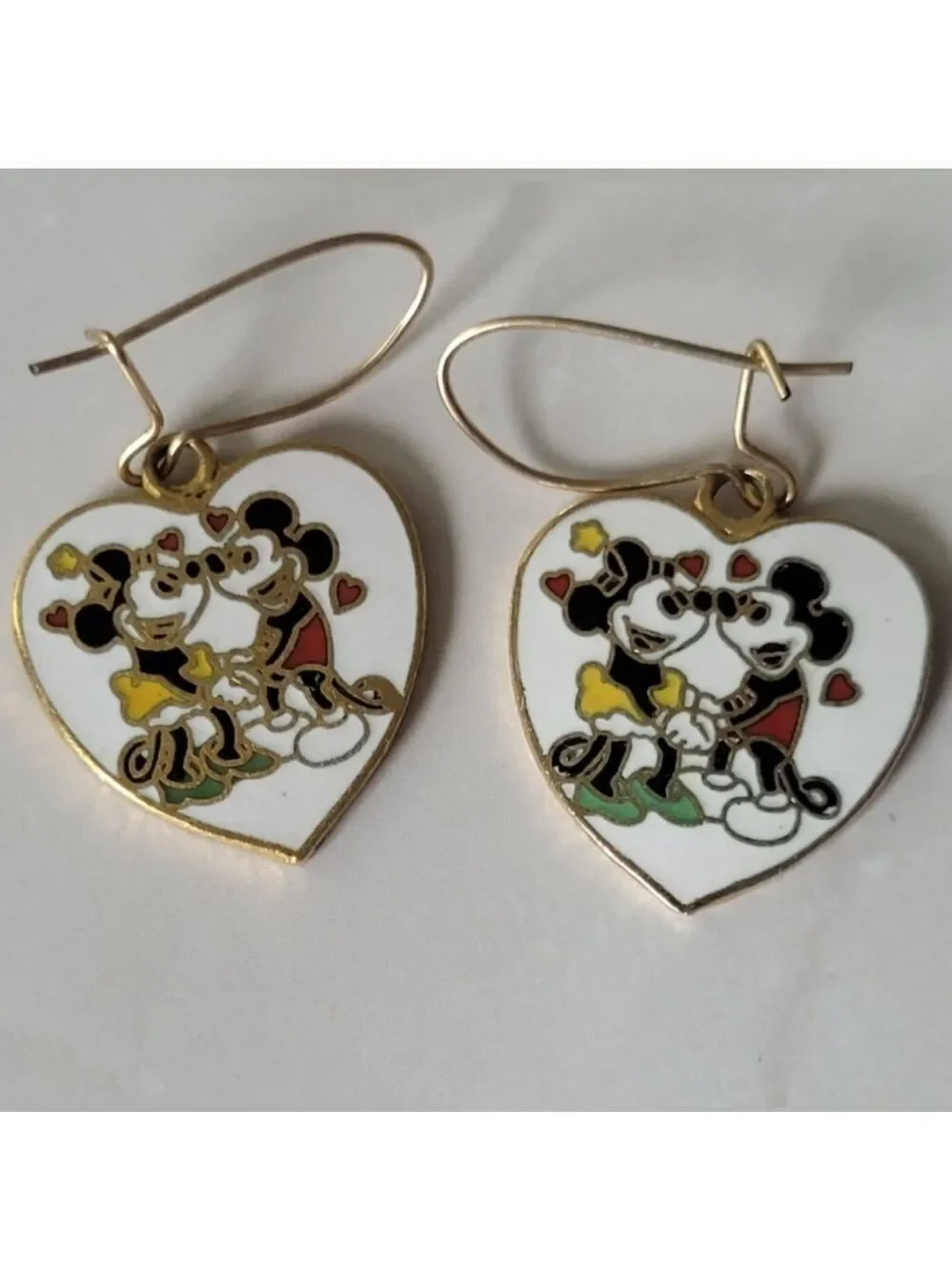 Disney Mickey Minnie Mouse Heart Enamel Earrings